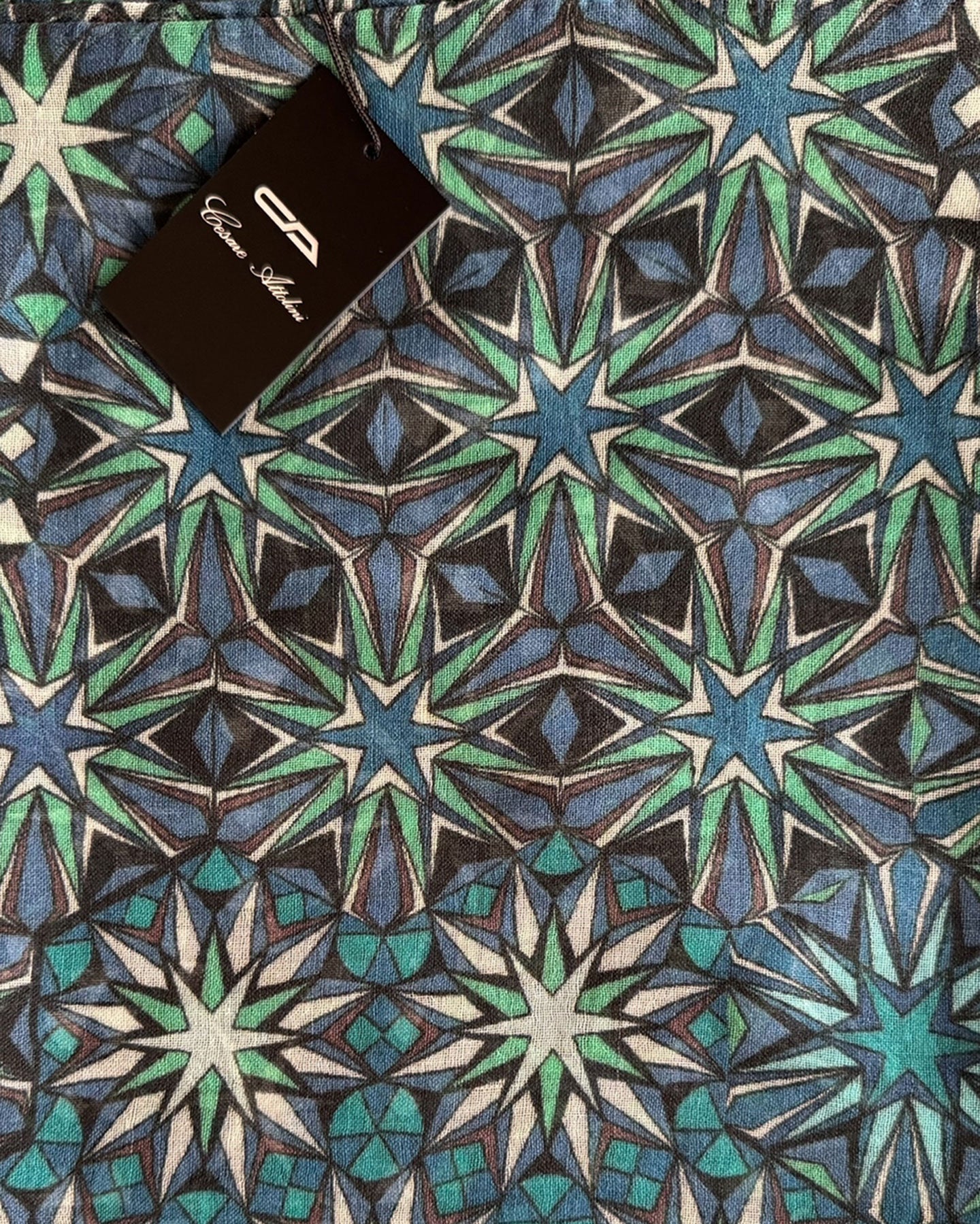 Cesare Attolini Scarf Midnight Blue Light Green Geometric Design