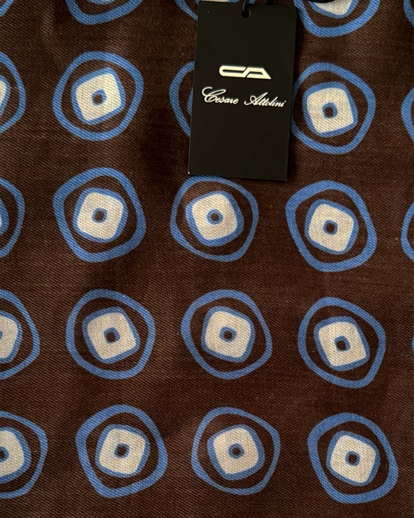 Cesare Attolini Scarf Navy Brown Circles Design - Cotton Cashmere Shawl Attolini