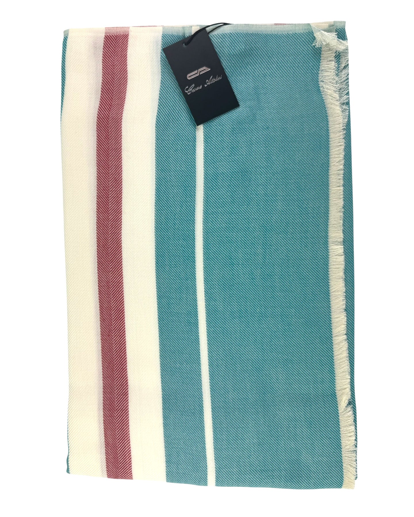 New Attolini Scarf White Aqua Red - Cotton Silk Shawl Cesare Attolini