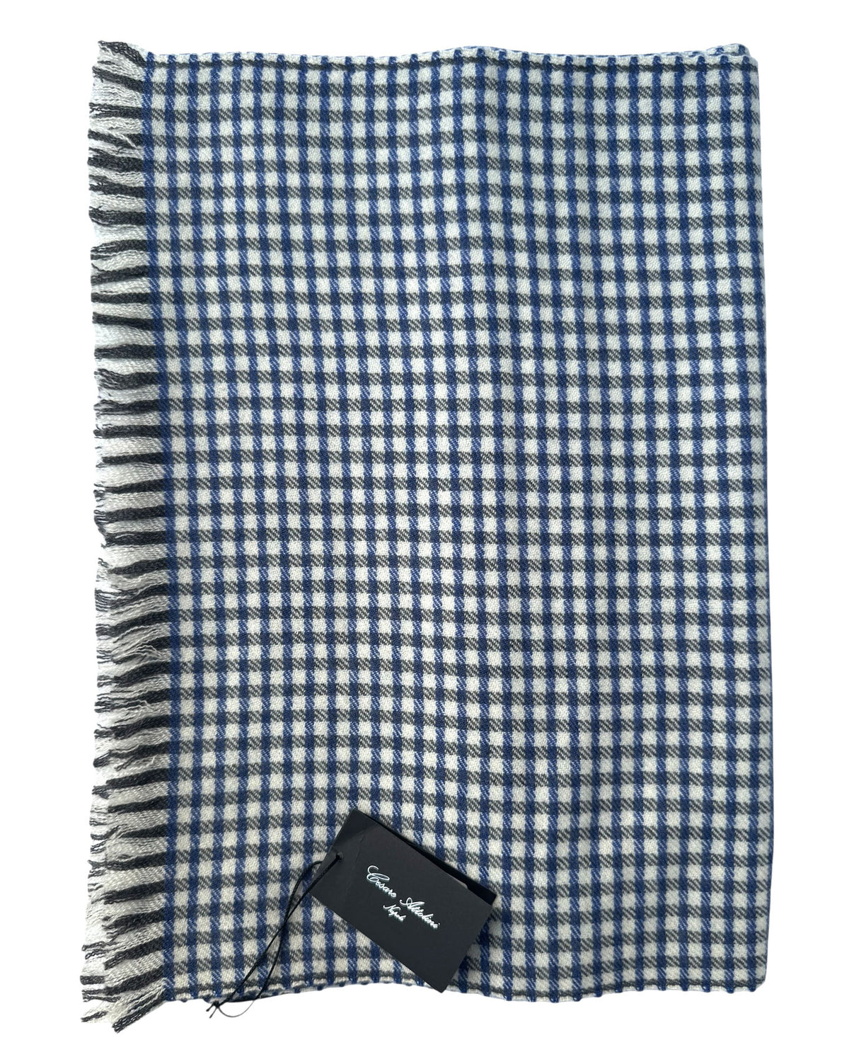 Scarf white dark blue black check 
