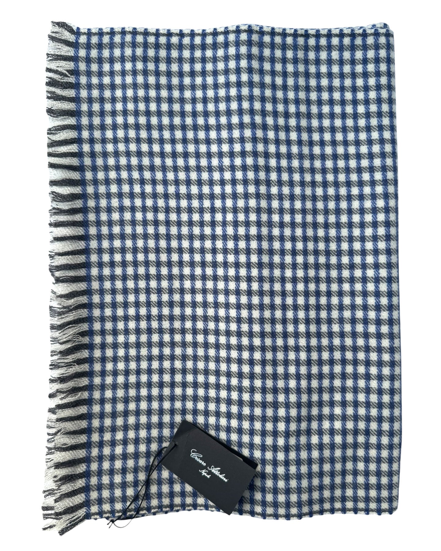 Scarf white dark blue black check 