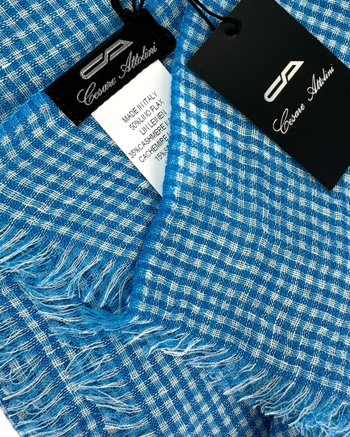 Cesare Attolini Scarf Aqua White Check