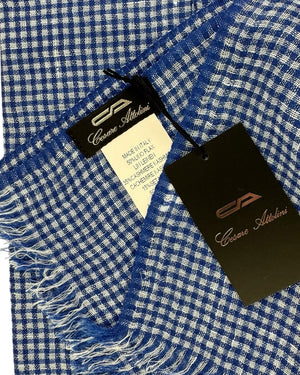 Cesare Attolini Scarf Navy White Check - Linen Cashmere Silk Shawl