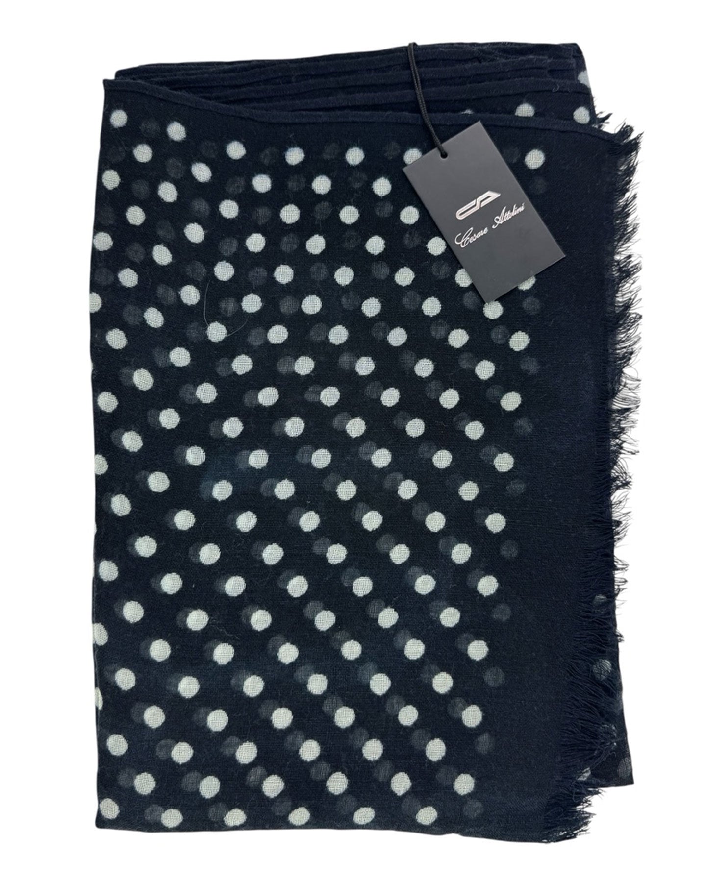 Cesare Attolini Scarf Black White Polka Dots - Wool Shawl
