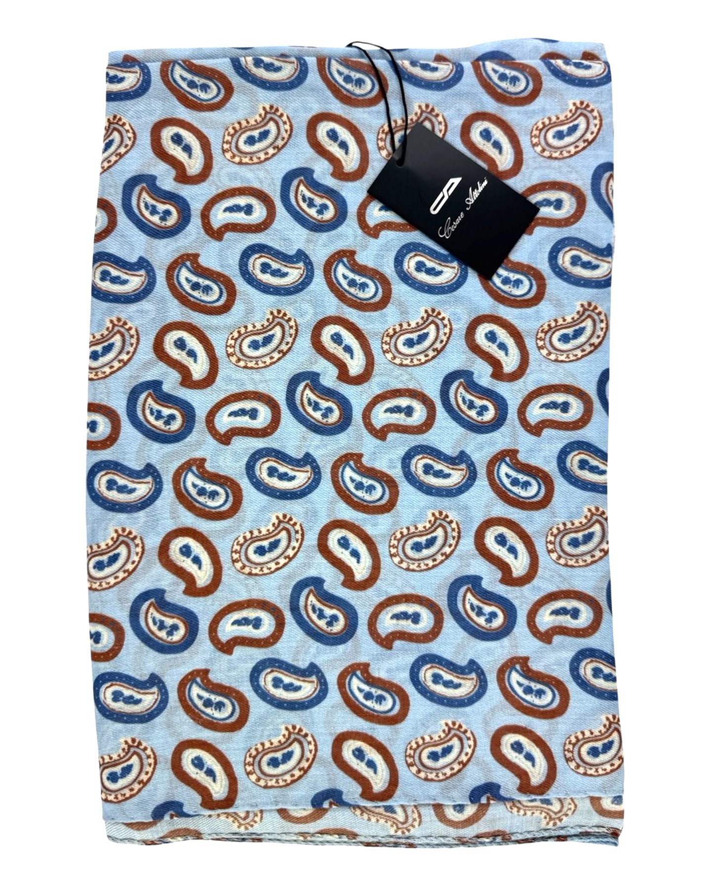 Cesare Attolini Scarf Blue Paisley - Cashmere Cotton Shawl