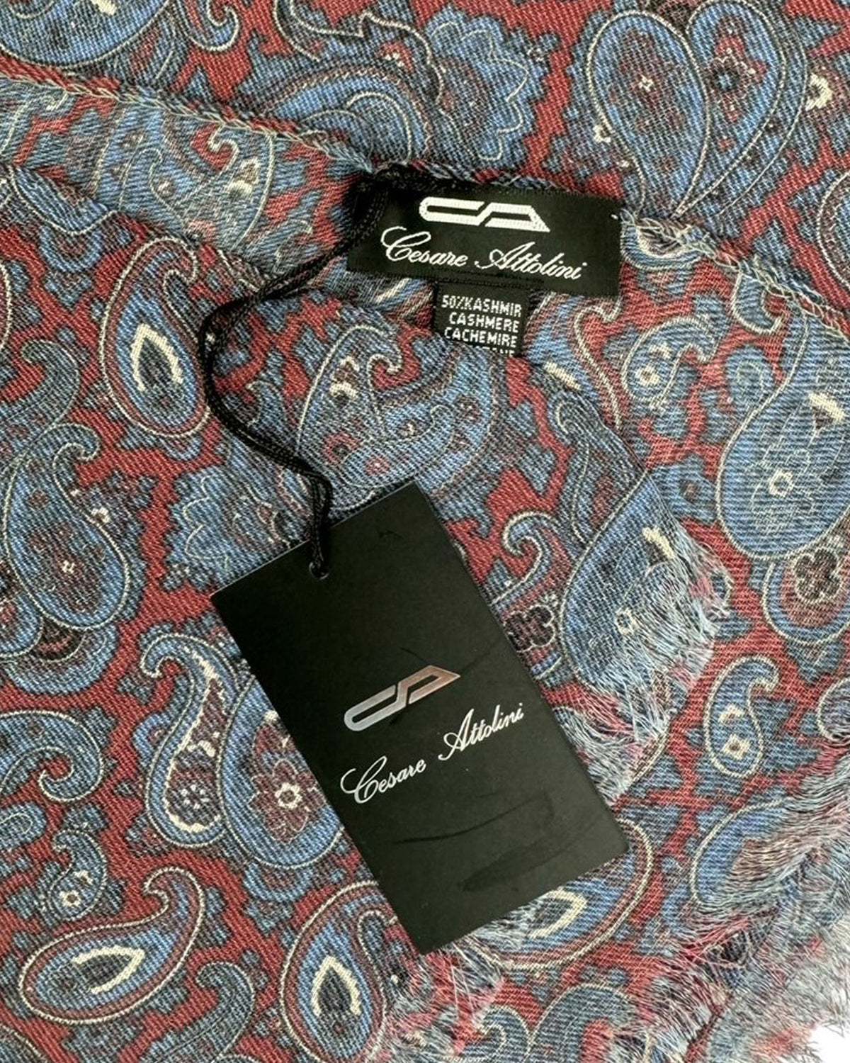 Cesare Attolini Scarf Bordeaux Paisley - Cashmere Cotton Men Shawl