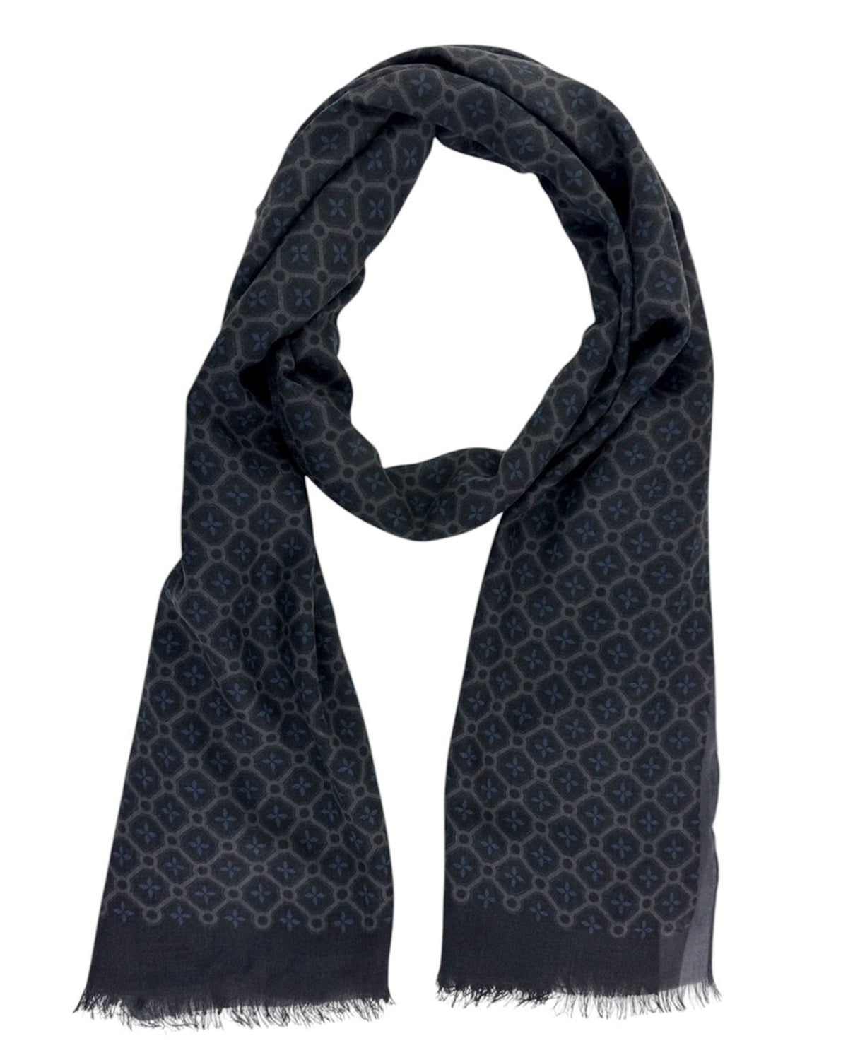 Cesare Attolini Scarf Gray Medallion - Cashmere Cotton Shawl