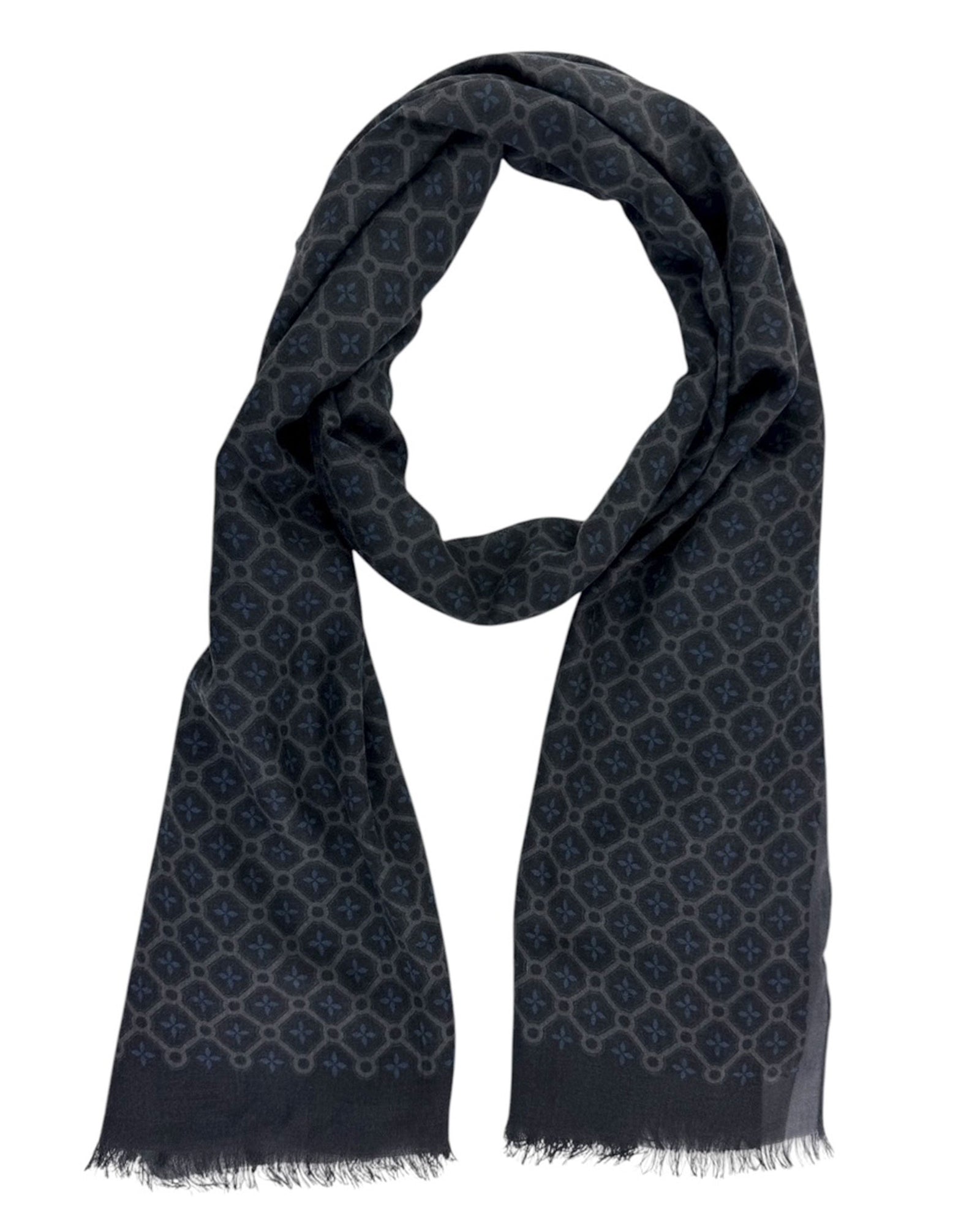 Cesare Attolini Scarf Gray Medallion - Cashmere Cotton Shawl