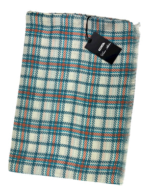 Cesare Attolini Scarf White Teal Orange Plaid Check - Luxury Cashmere Cotton Shawl BLACK FRIDAY SALE