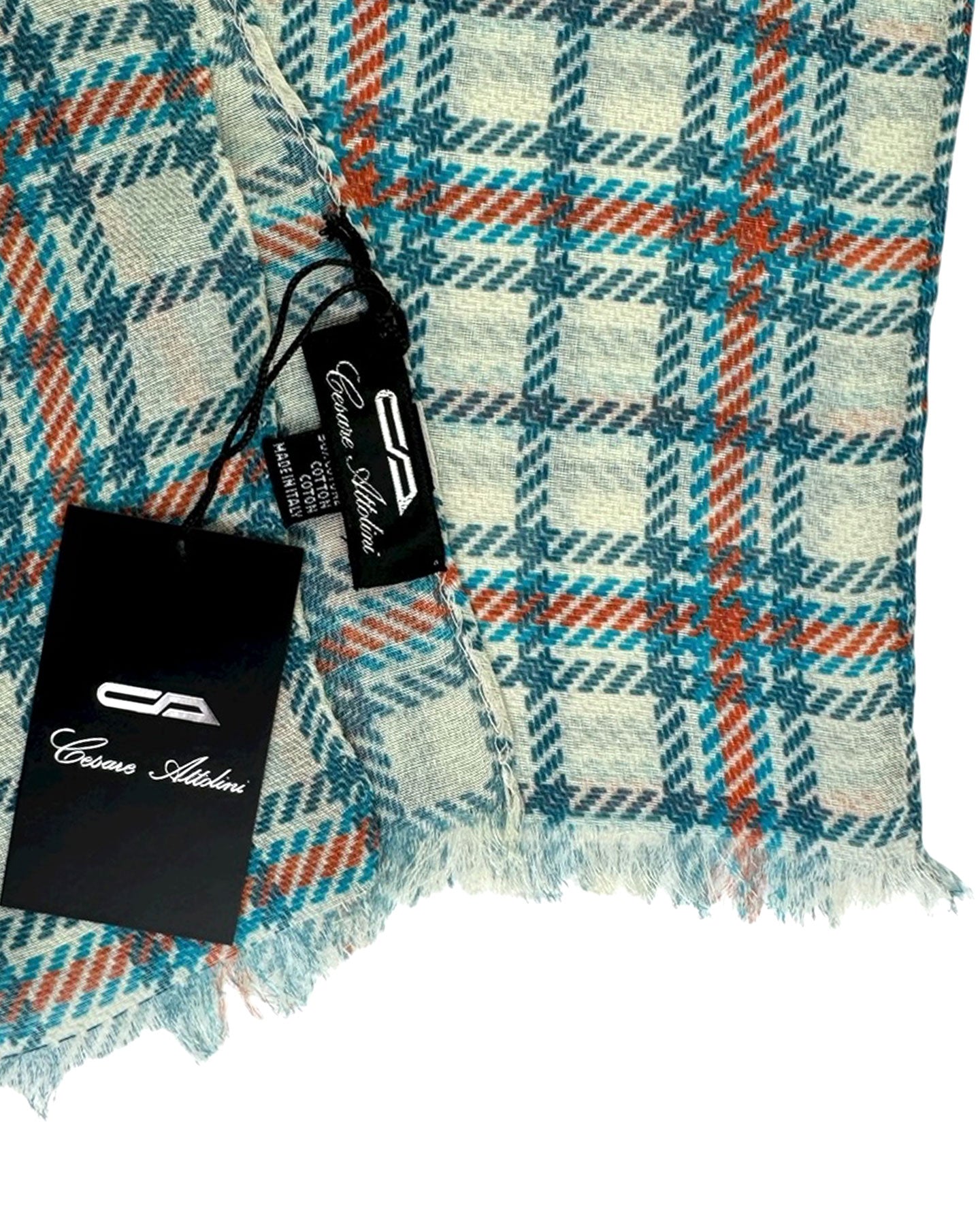 Cesare Attolini Scarf White Teal 
