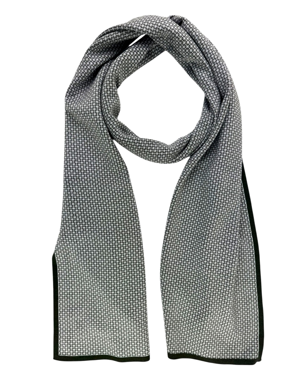Cesare Attolini Scarf Dark Green Gray Geometric - Luxury Wool Silk Shawl