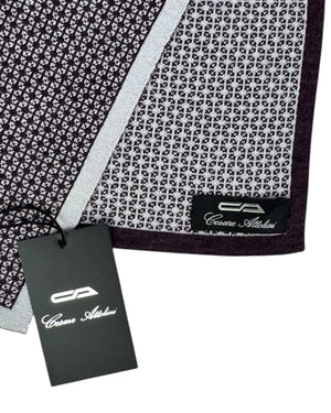 Cesare Attolini Scarf Purple Gray Geometric - Luxury Wool Silk Shawl