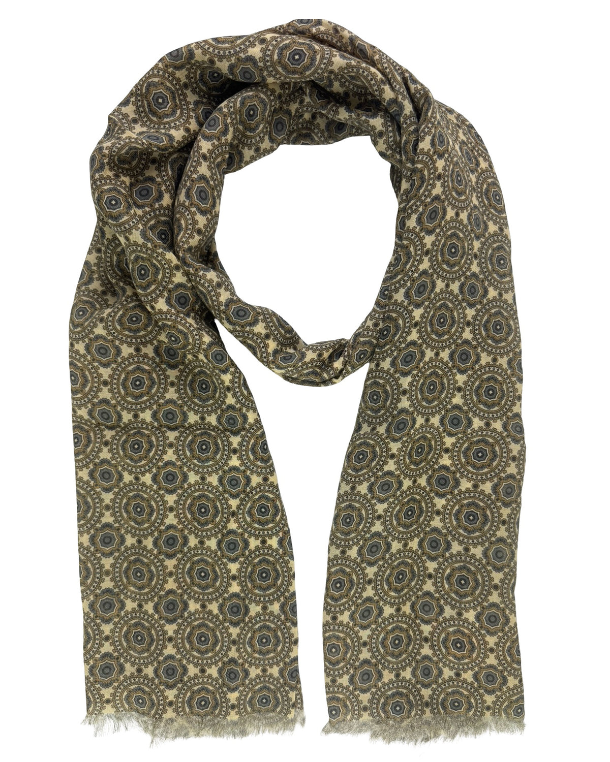 Cesare Attolini Scarf Beige Taupe Gray Medallion - Cashmere Cotton