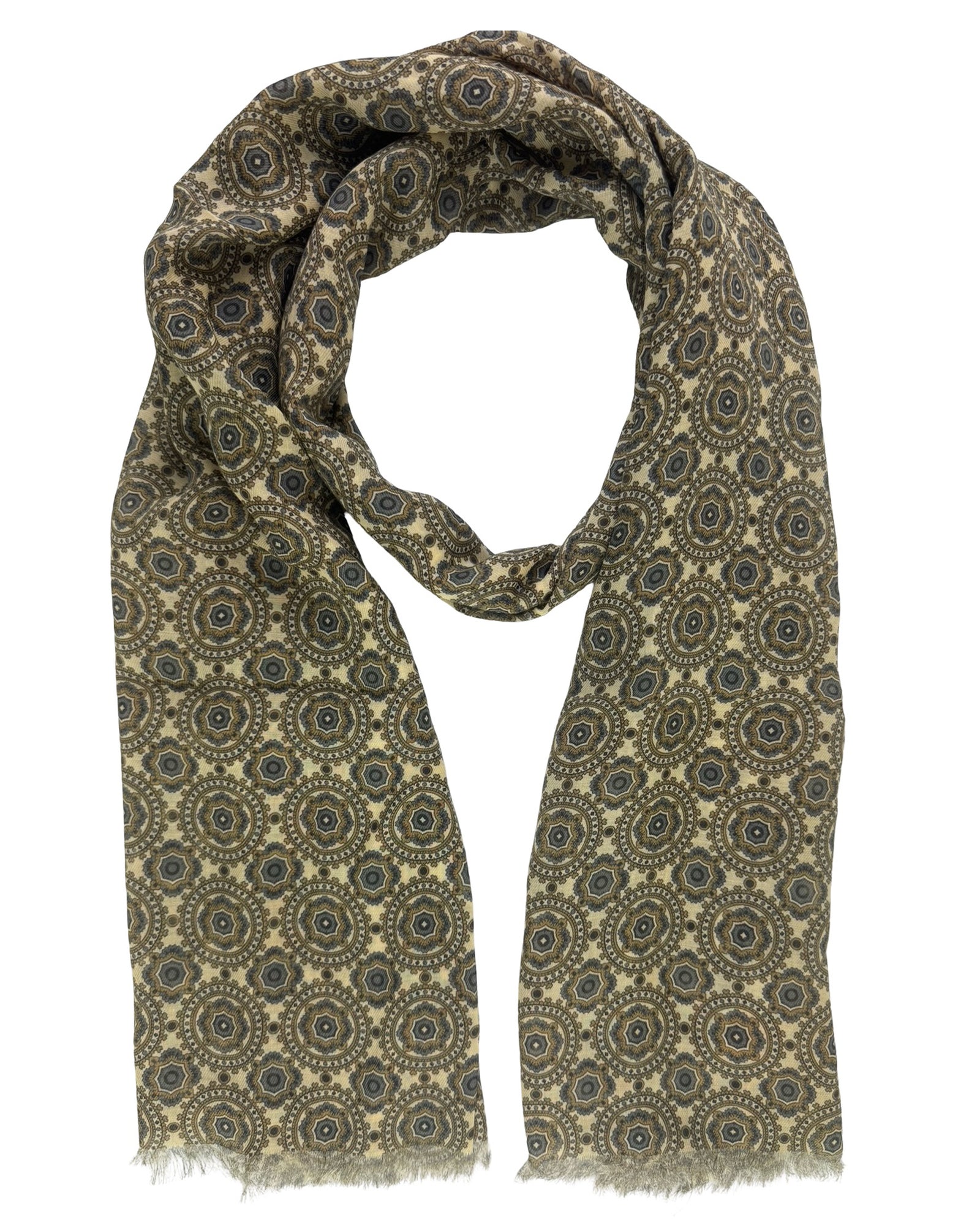 Cesare Attolini Scarf Beige Taupe Gray Medallion - Cashmere Cotton