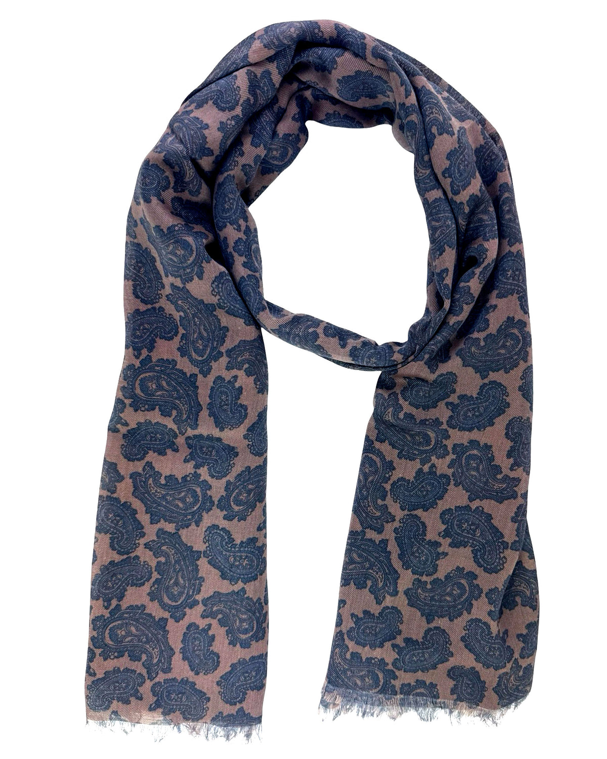 Cesare Attolini Scarf Taupe Midnight Blue Paisley - Cashmere Cotton