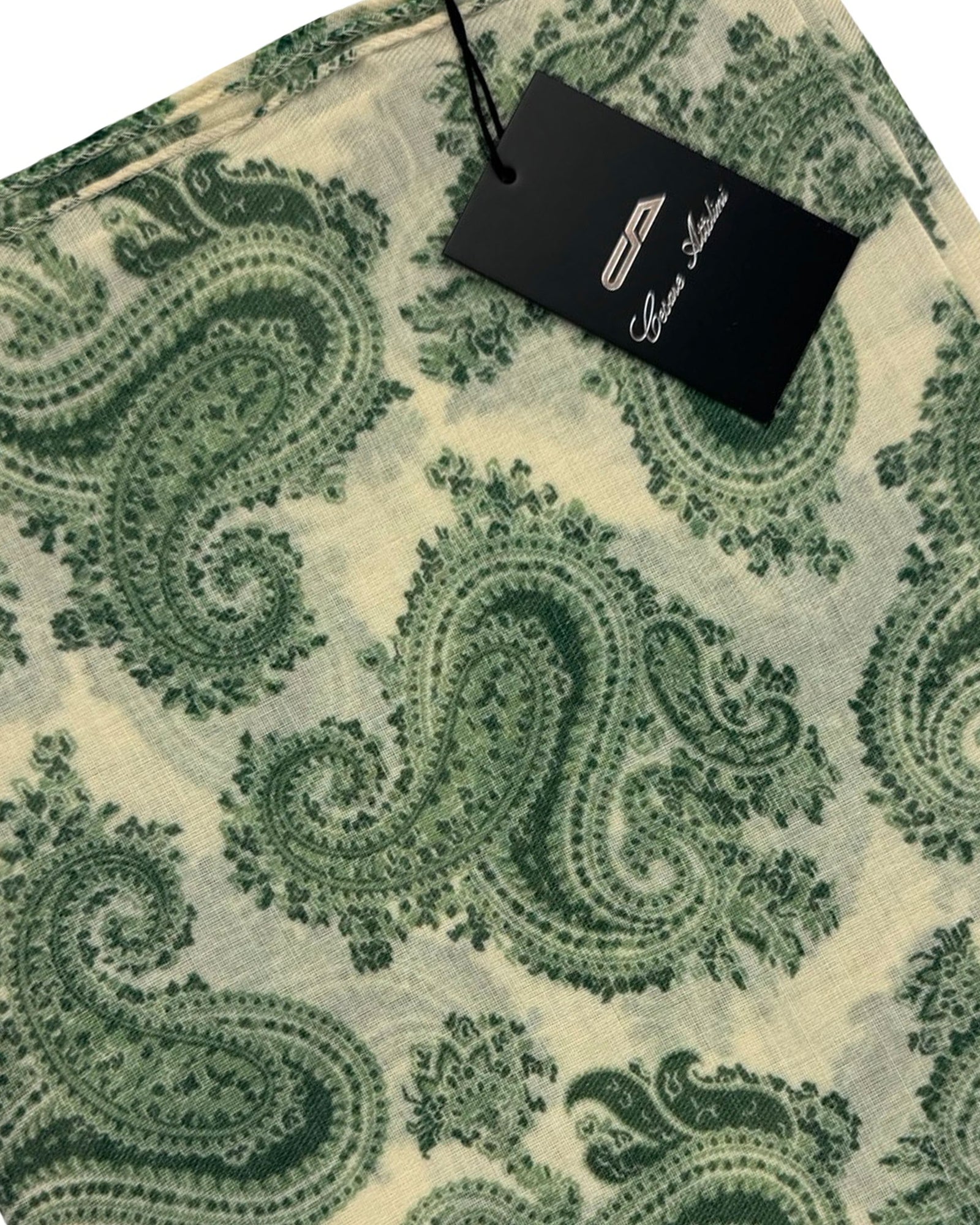 Cesare Attolini Scarf Green Paisley Design - Cashmere Cotton Shawl