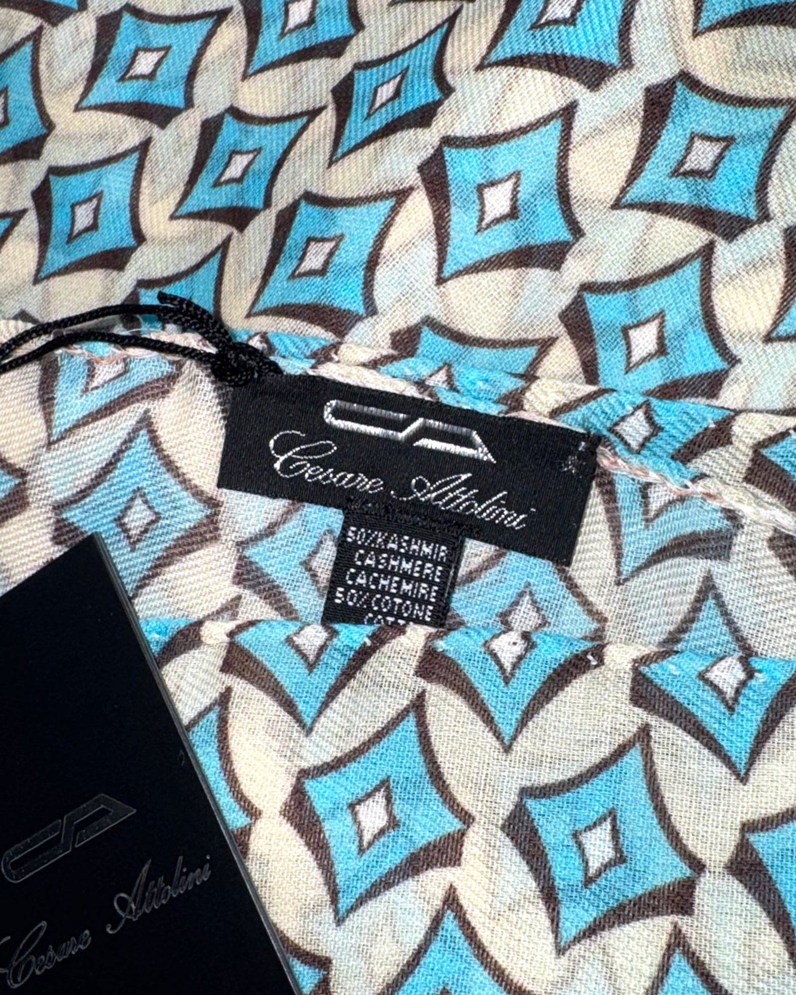 Cesare Attolini Scarf White Aqua Gray - Cotton Cashmere Shawl SALE