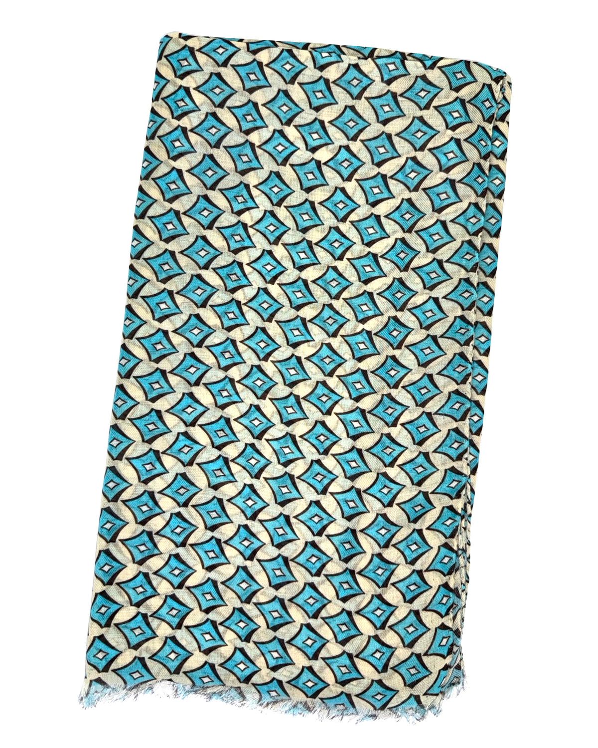 Cesare Attolini Scarf White Aqua Gray - Cotton Cashmere Shawl