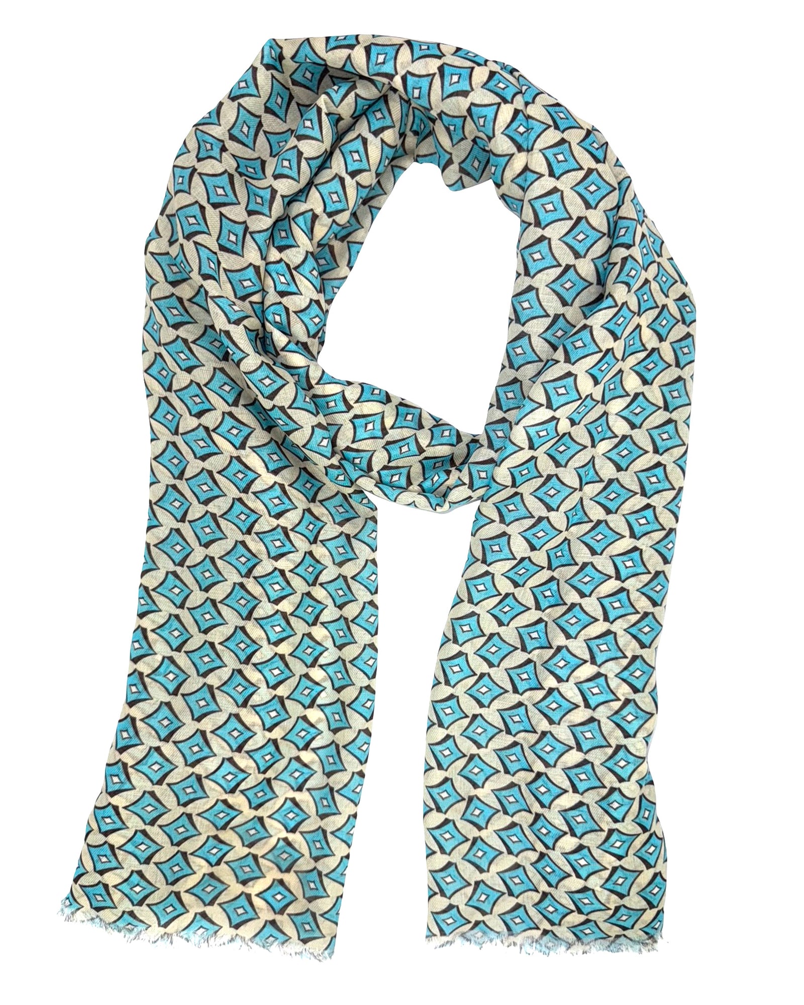 Cesare Attolini Scarf White Aqua Gray - Cotton Cashmere Shawl SALE