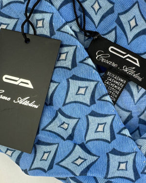 Cesare Attolini Scarf Blue Geometric - Cashmere Cotton