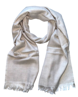 Cesare Attolini Cashmere Scarf Beige Plaid Check