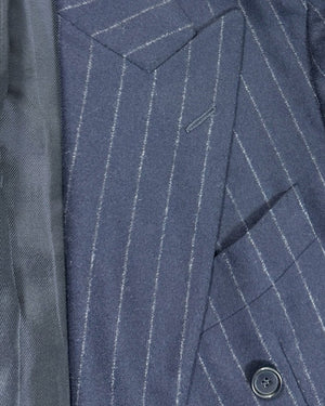 Cesare Attolini Suit Midnight Blue Gray Stripes Peak Lapel 
