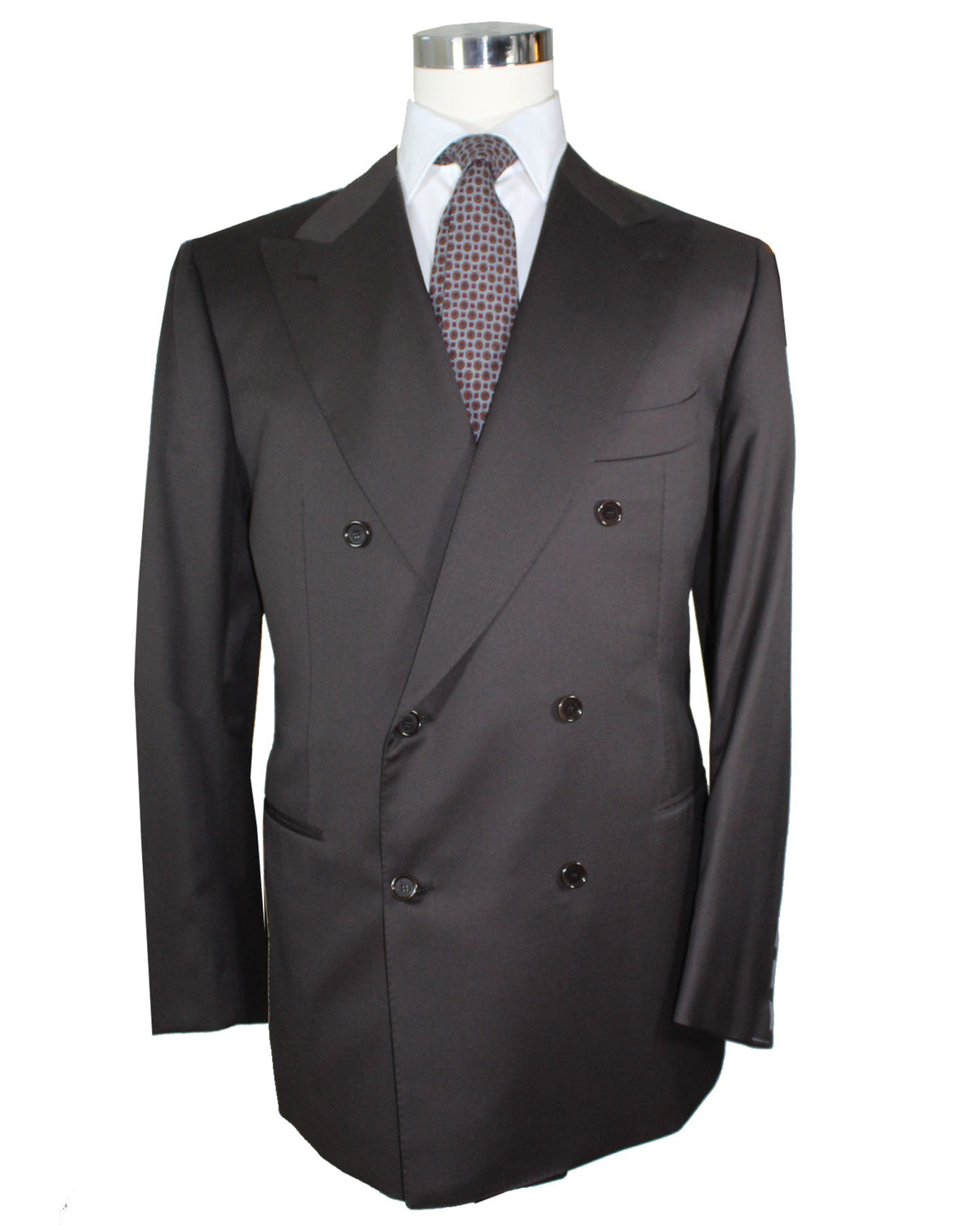 Cesare Attolini Suit Dark Brown Double Breasted Peak Lapel New