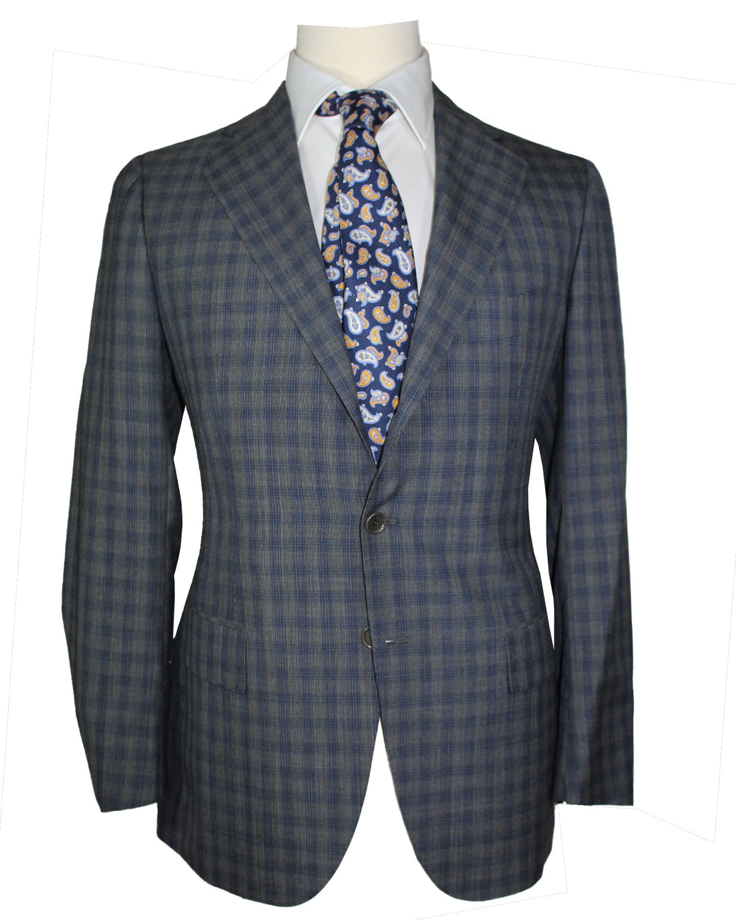 Attolini Wool Suit Gray Midnight Blue Check 