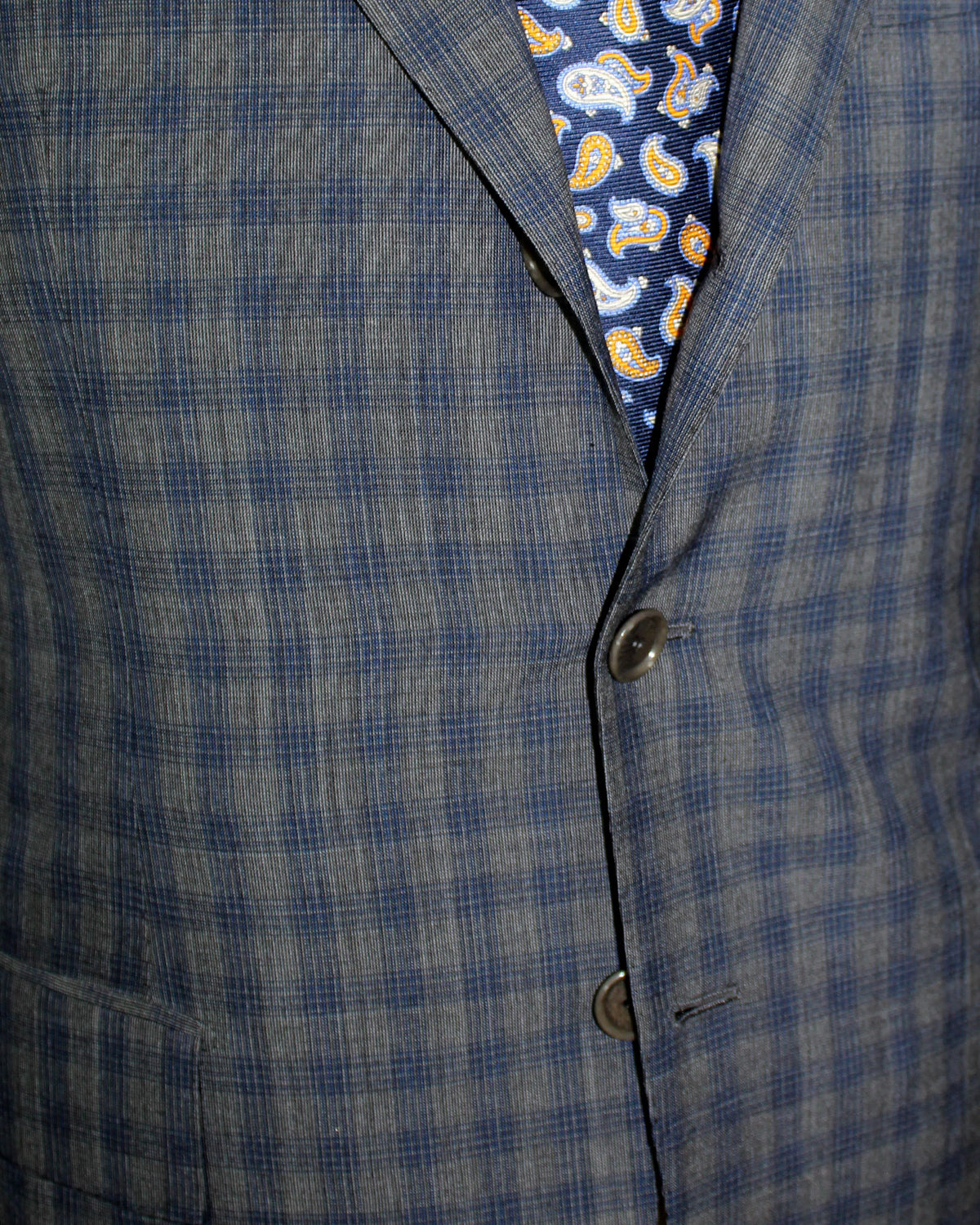 Cesare Attolini Wool Suit Gray Midnight Blue 3 Button