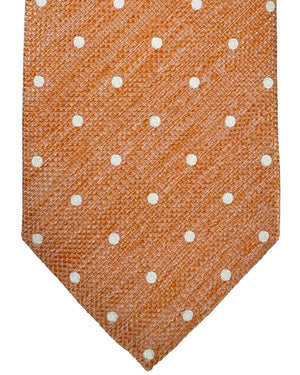 Cesare Attolini Silk Tie Peach Silver Mini Dots