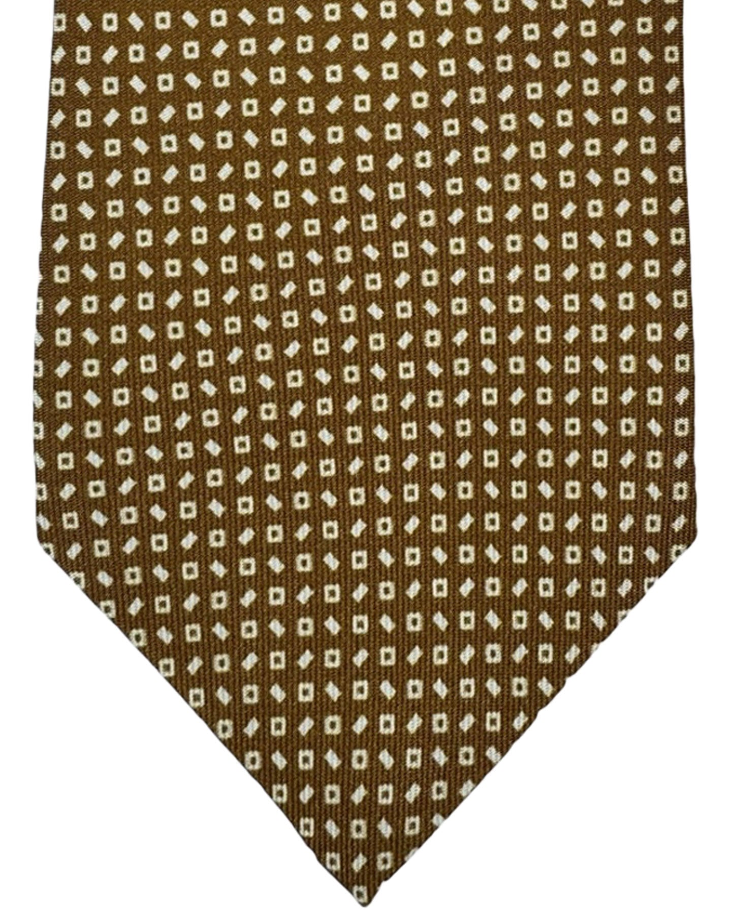 Cesare Attolini Silk Tie Brown White Micro Pattern