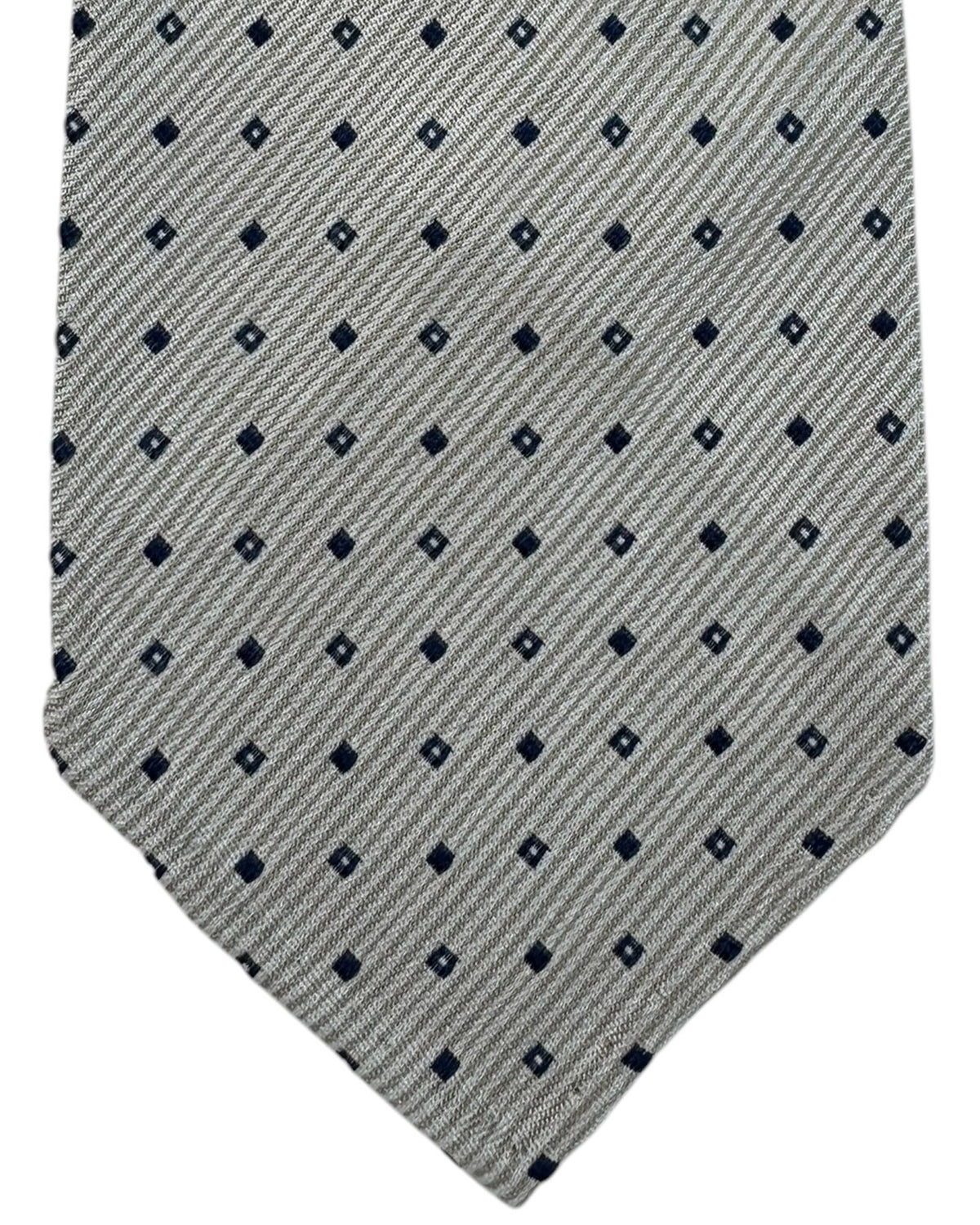 Cesare Attolini Unlined Silk Tie Gray Navy Geometric Squares