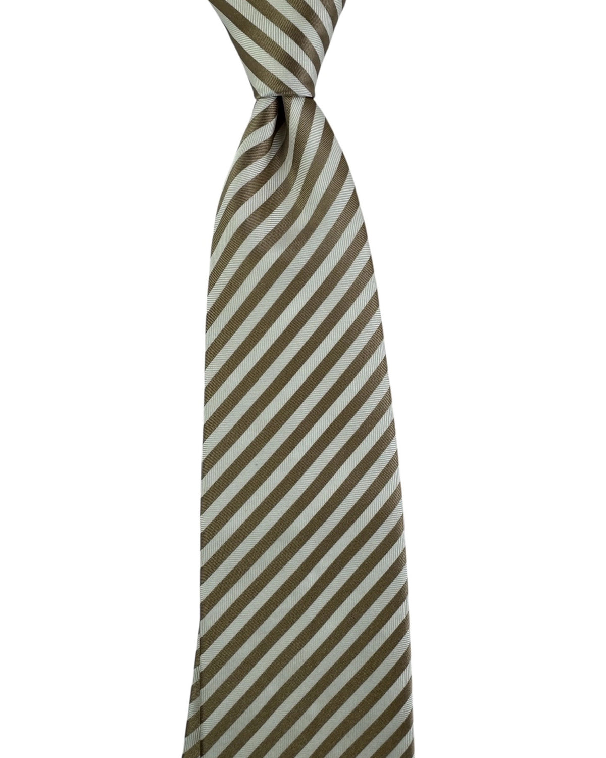 Cesare Attolini Unlined Tie White Taupe Stripes