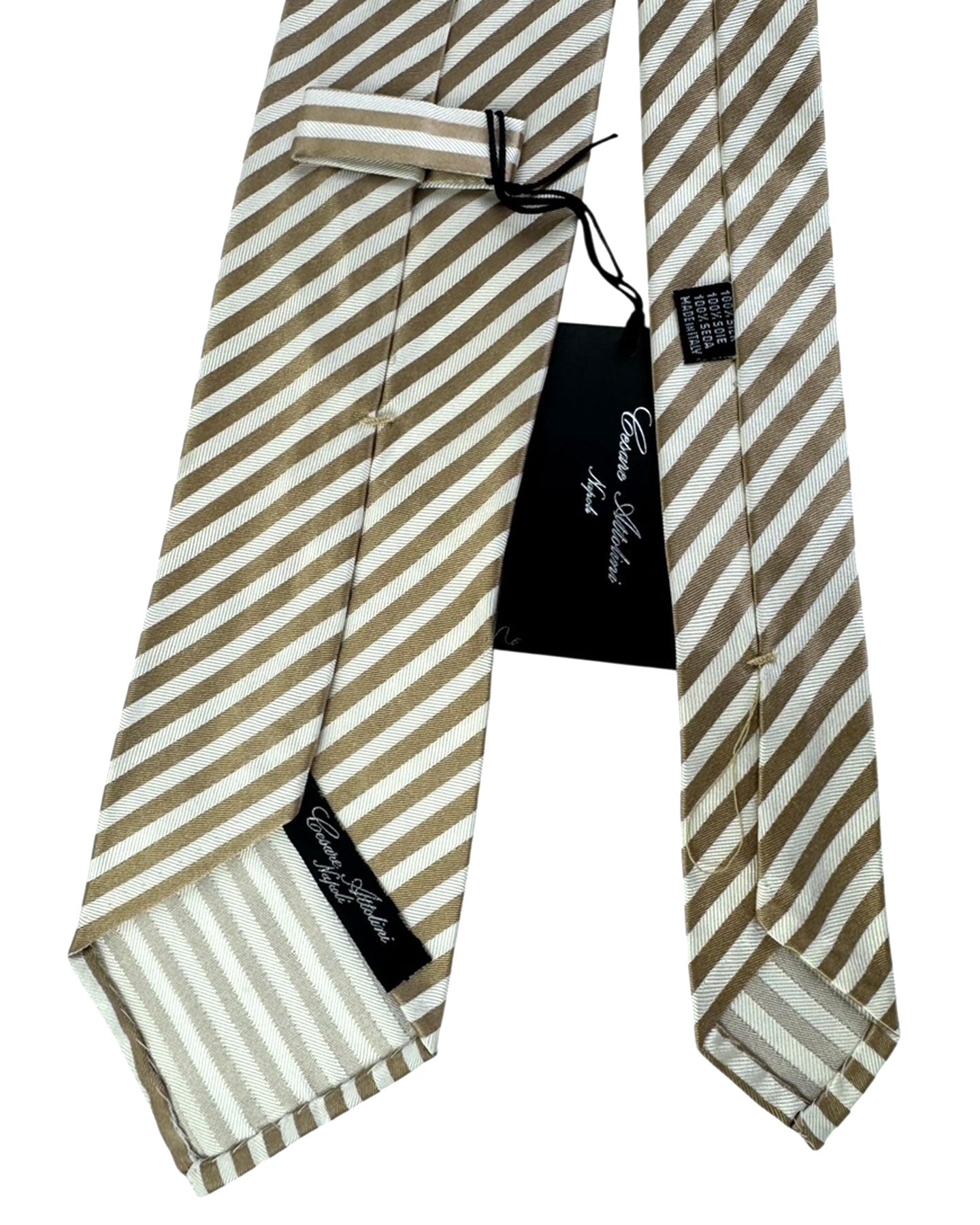 Cesare Attolini Unlined Tie White Taupe Stripes