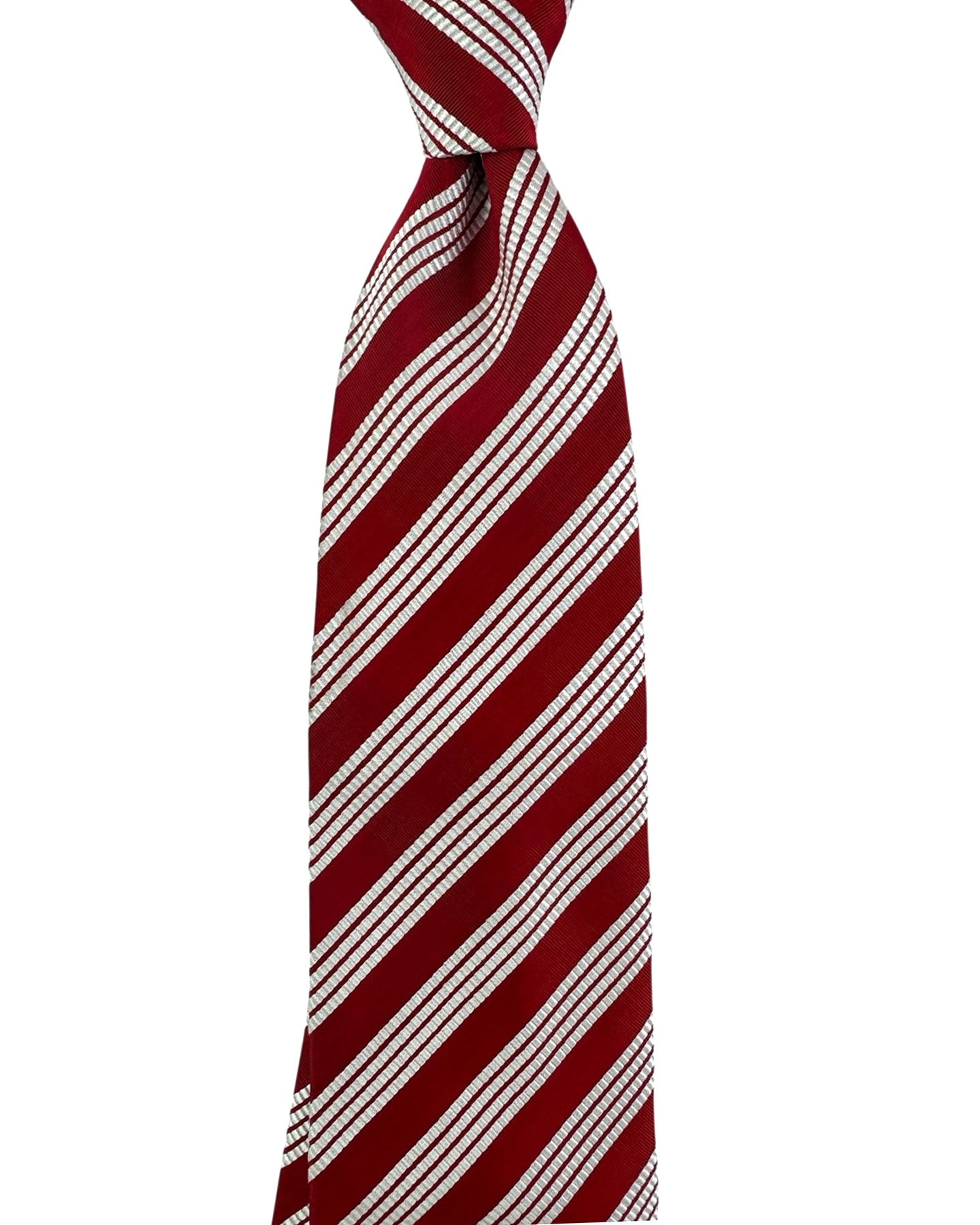Cesare Attolini Unlined Tie Dark Red Silver Stripes Design