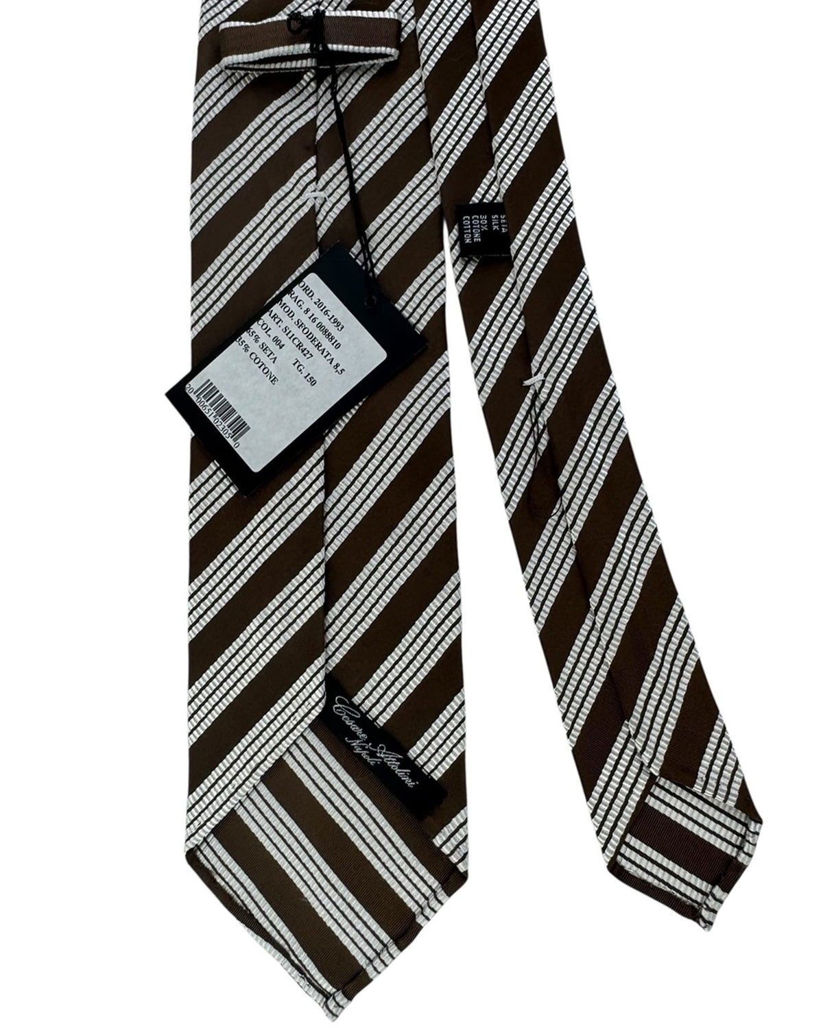 Cesare Attolini Unlined Tie Dark Brown Silver Stripes Design
