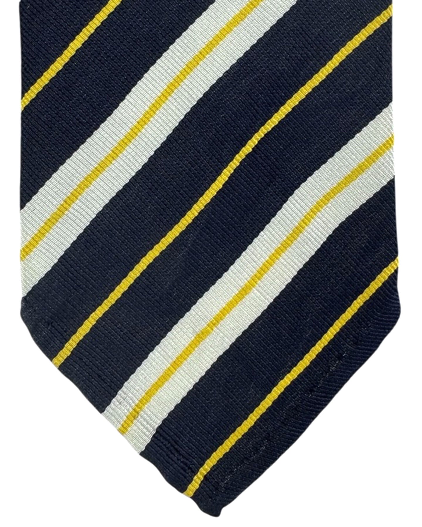 Cesare Attolini Unlined Tie Black White-Silver Orange Stripes