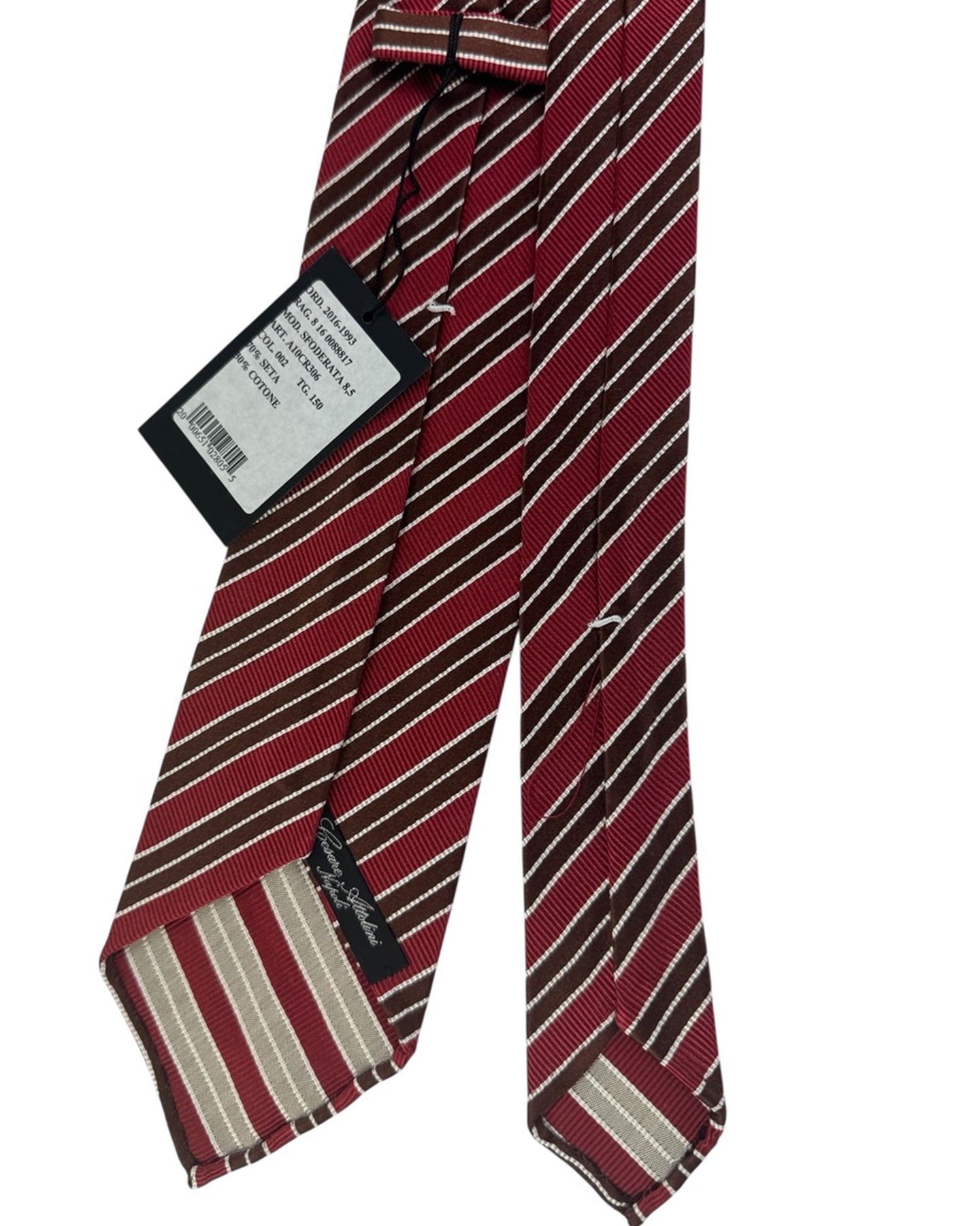 Cesare Attolini Unlined Tie Maroon Stripes Design