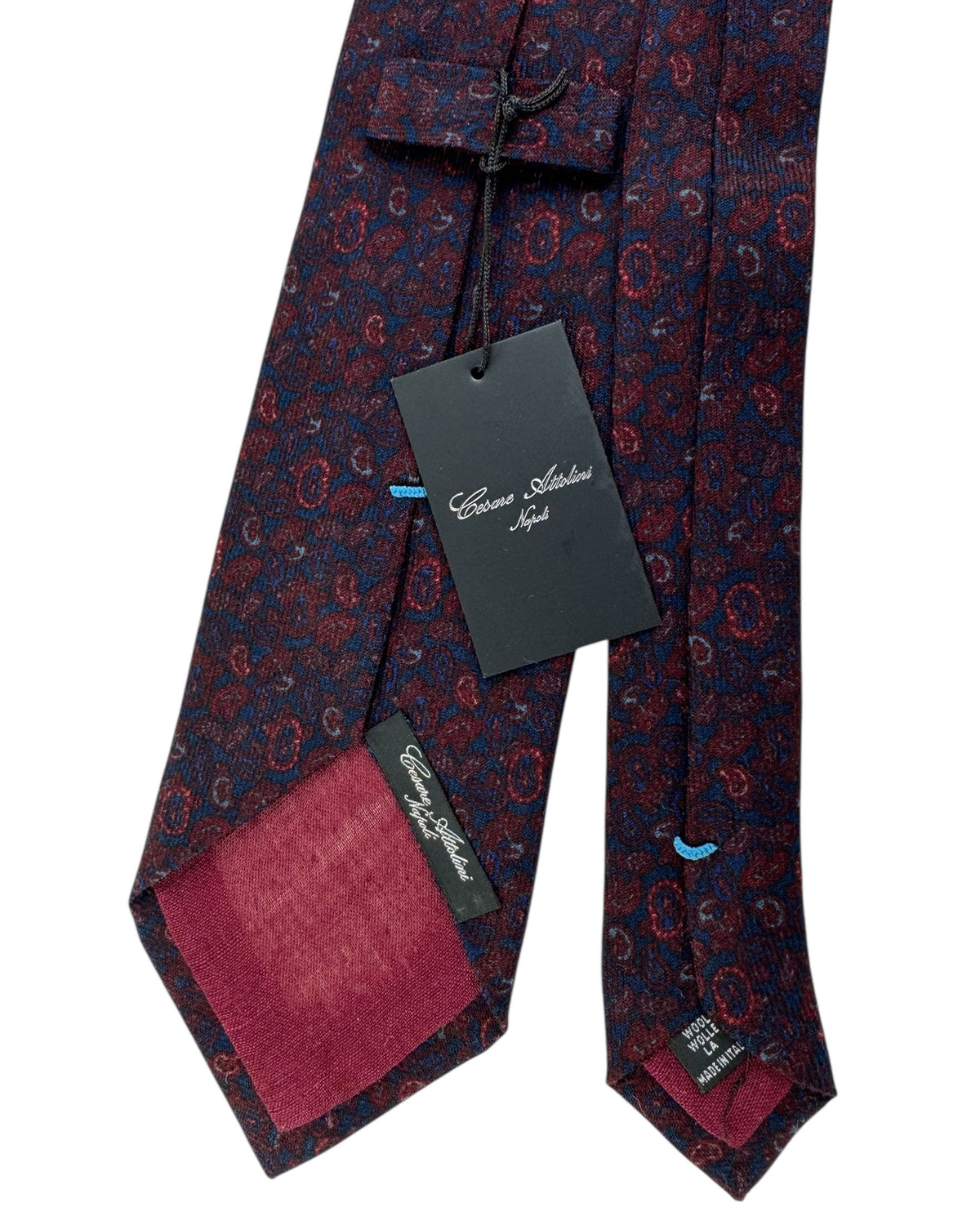 Cesare Attolini Wool Tie Midnight Blue Maroon Paisley