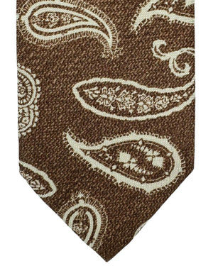 Barba Sevenfold Tie Brown White Paisley - Sartorial Neckwear SALE