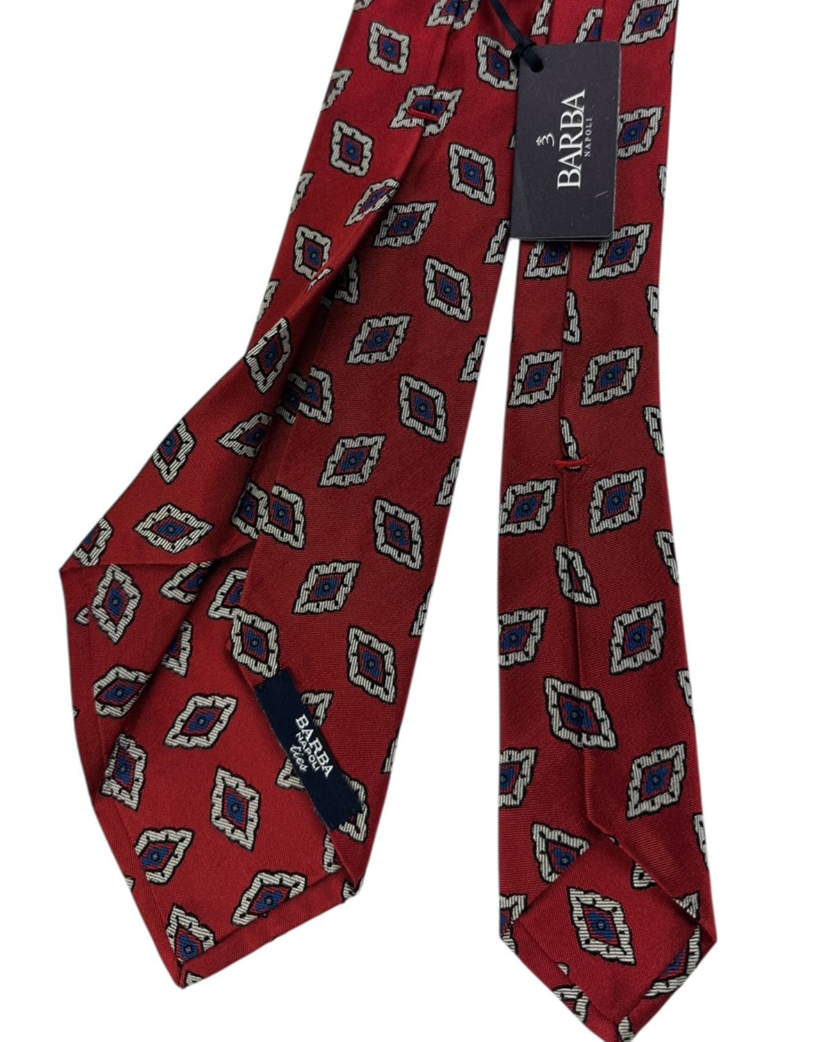 Barba Sevenfold Tie Red Diamond Pattern on Crimson