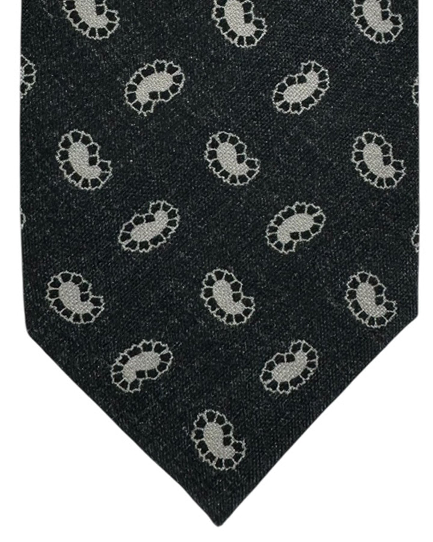 Barba Sevenfold Tie Charcoal with Beige Paisley Dots