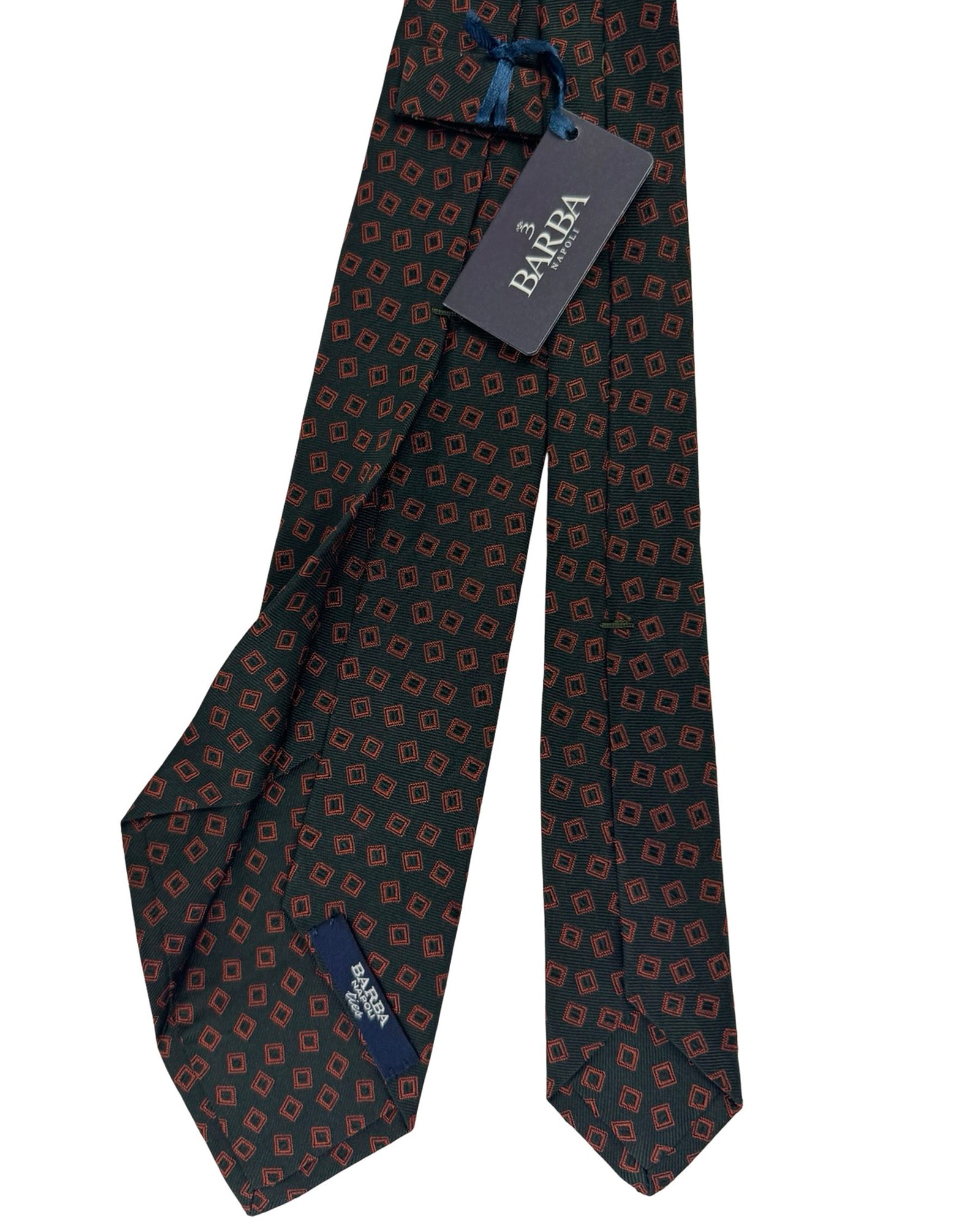 Barba Sevenfold Tie Dark Green Rust Brown Geometric Square
