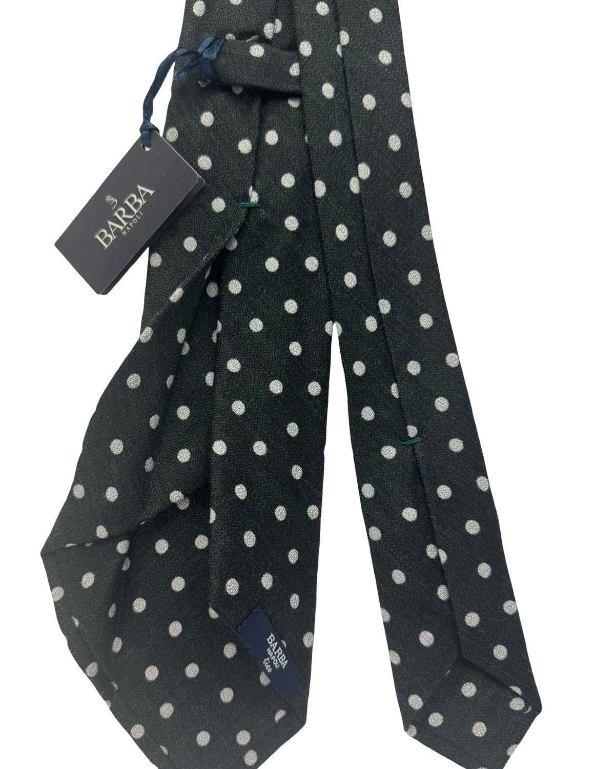 Barba Sevenfold Tie Dark Green Polka Dots - Wool Silk
