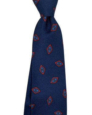 Barba Sevenfold Tie Navy Blue Red Diamonds