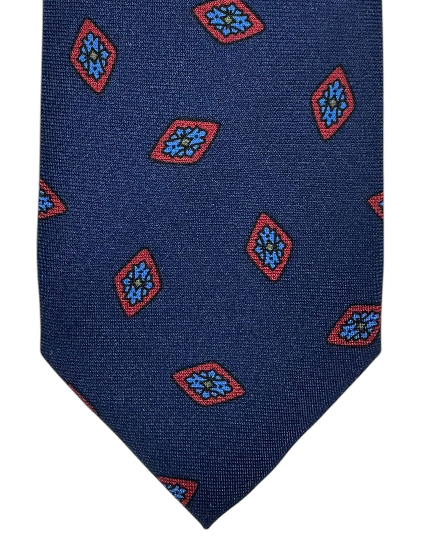 Barba Sevenfold Tie Navy Blue Red Diamonds