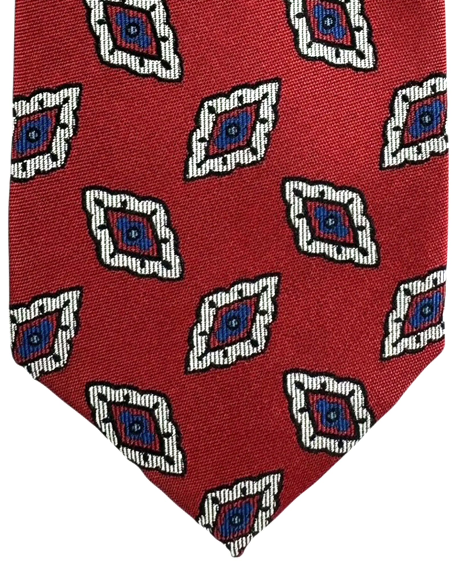 Barba Sevenfold Tie Dark Red Navy Silver Diamond Pattern