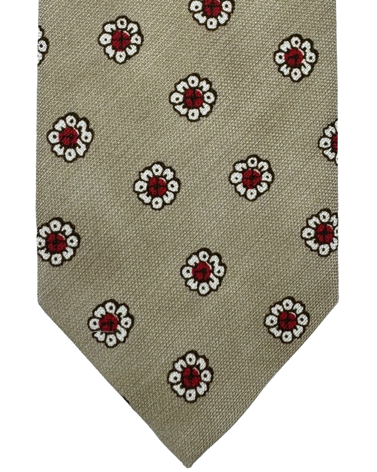 Barba Sevenfold Tie Beige Red Floral Design - Sartorial