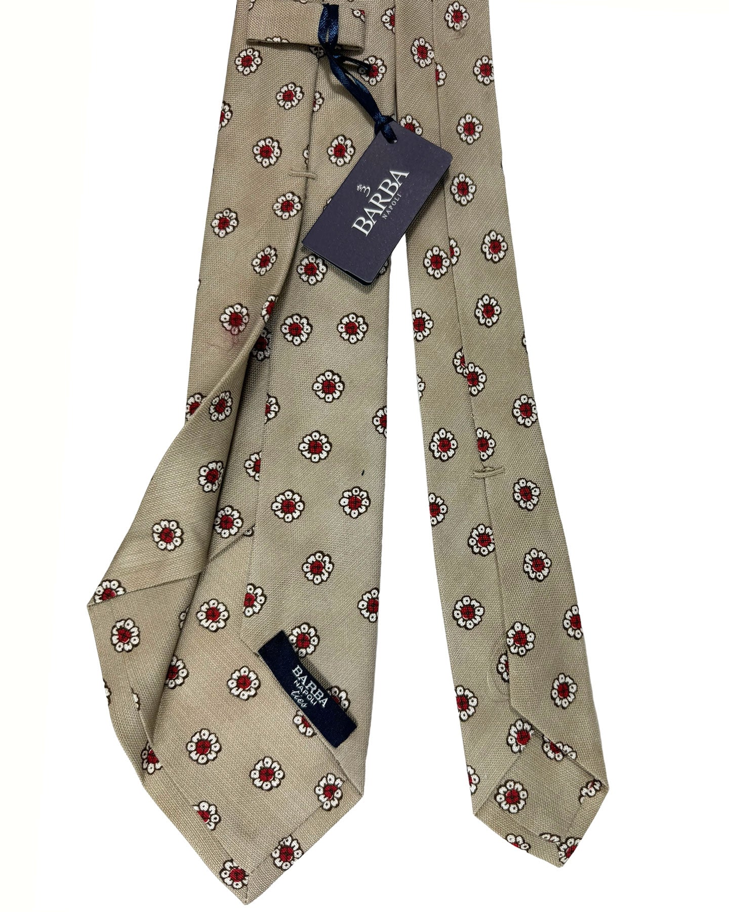 Barba Sevenfold Tie Beige Red Floral Design - Sartorial