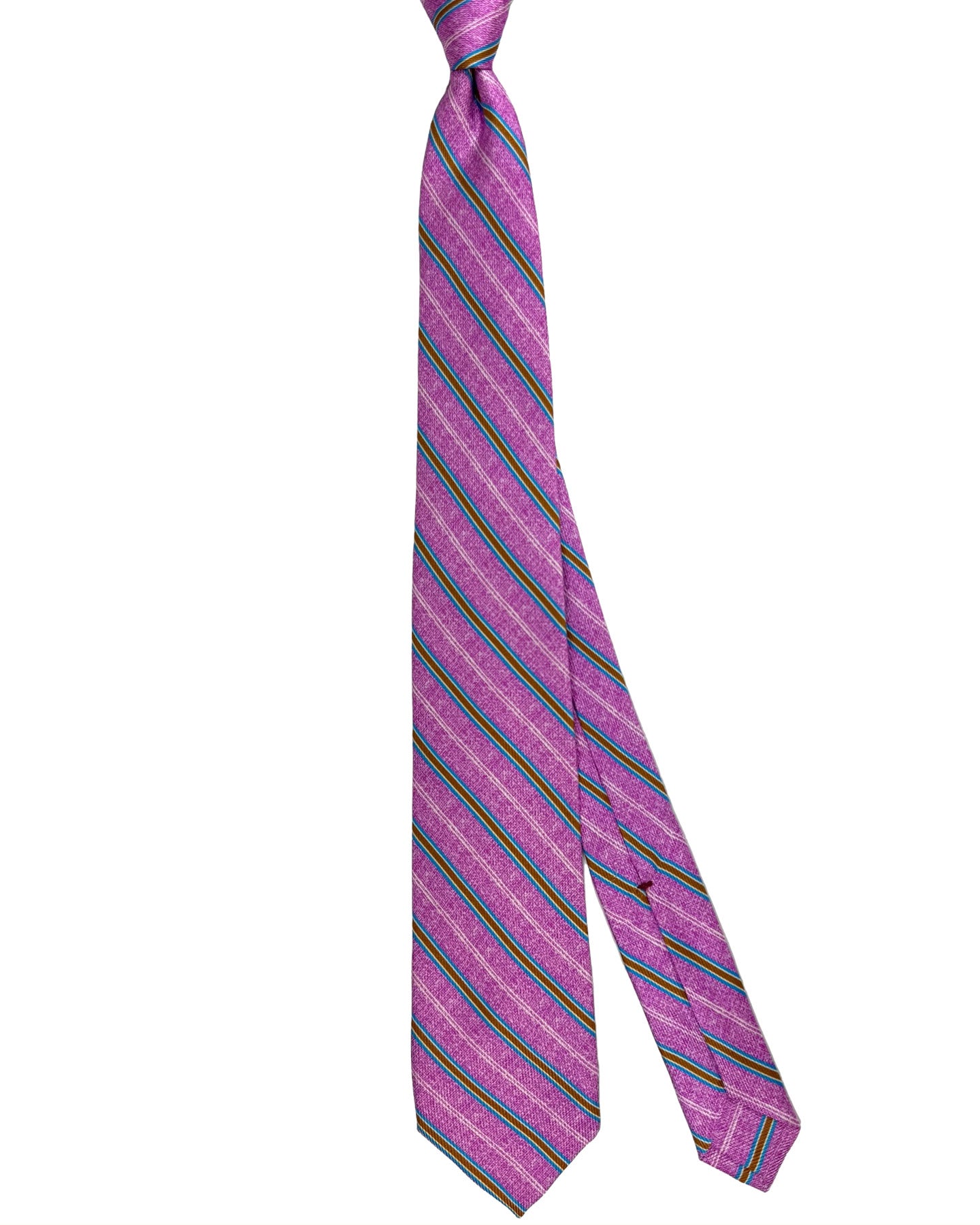 Barba Sevenfold Tie Pink Aqua Olive Stripes Design - Sartorial Neckwear